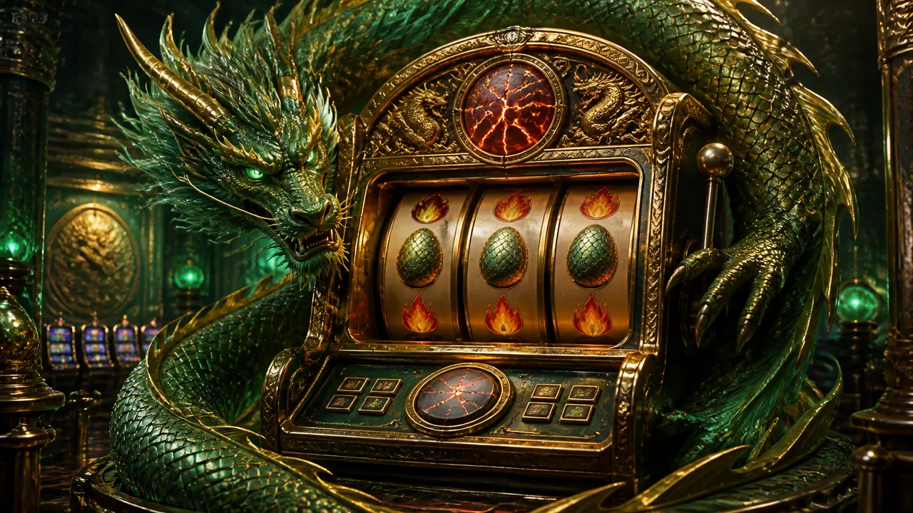 Дракон охраняет остановившийся игровой автомат Dragon Money